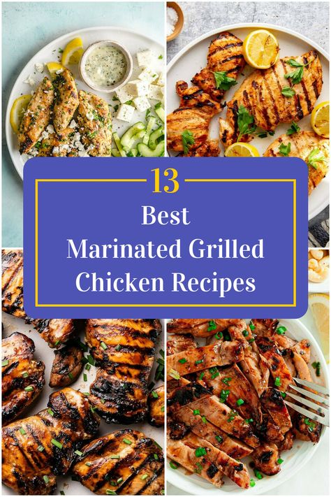 Collage of 4 marinated grilled chicken recipes. Marinated Grilled Chicken Recipes, Best Grilled Chicken, Rustic Chicken, Bbq Games, Beer Chicken, Grill Time, Grilled Chicken Recipes, Summer Grilling, Savory Recipes