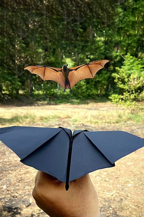 Origami Flying Bat, Paper Flying Bat, Flapping Paper Airplane, Flying Bats Craft, Bat Paper Plane, How To Make A Bat, Paper Flying Crafts, Paper Bats Diy, Flying Paper Crafts