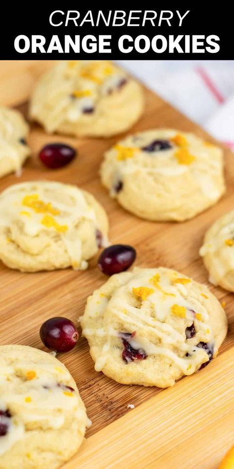 cranberry orange cookies on cutting board Cranberry And Orange Cookies, Cranberry Orange Cookies Recipes, Orange Blossom Cookies, Orange Cookies Frosted, Orange Cardamom Cookies, Canned Mandarin Oranges Recipes, Orange Cranberry Ricotta Cookies, Cranberry Orange Recipes, Cranberry Orange Jam Recipe