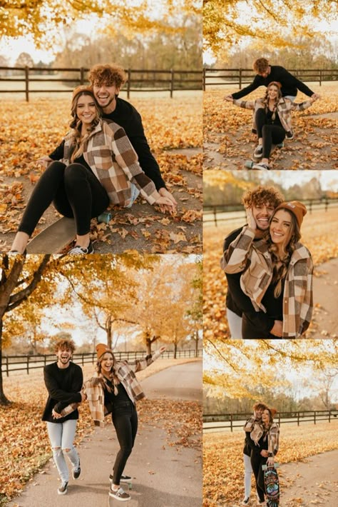 fall photoshoot autumn couples portraits Fall Pictures Ideas For Family, Matching Flannels For Couples Fall, Fall Photo Couple Ideas, Fall Picture Couple Poses, Couple Picture Ideas Pumpkin Patch, Cute Fall Couples Outfits, Fall Pictures With Boyfriend Outfits, Fall Couple Photos Outfits Dress, Pumpkin Patch Outfit Couple Matching