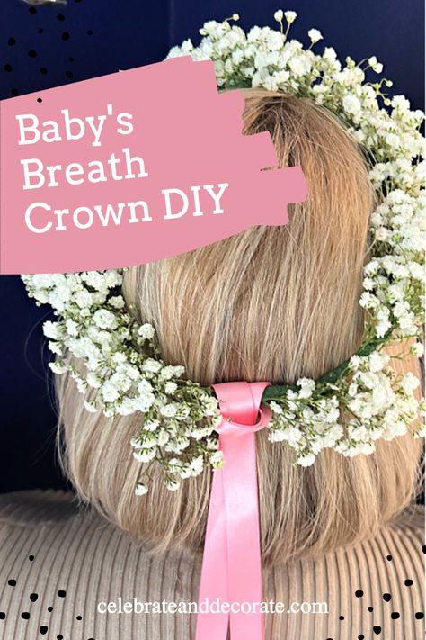 babys breath flower crown with text overlay baby's breath crown diy Babies Breath Floral Crown, Flower Girl Floral Crown, Baby’s Breath Flower Hair, Diy Flower Crown Fake Flowers, How To Make Flower Crown, Flower Crown For Flower Girl, Flower Crowns Diy, Baby Breath Crown, Floral Crown Bride