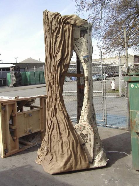 STARTS WITH WIRE, THEN PAPER MACHE THEN GLUE AND BURLAP...... LANCE CARDINAL: INTO THE WOODS - SET DESIGN Paper Mache Tree, Tree Props, Stage Props, Fake Trees, Set Design Theatre, Stage Set Design, Theatre Set, Stage Set, Scenic Design