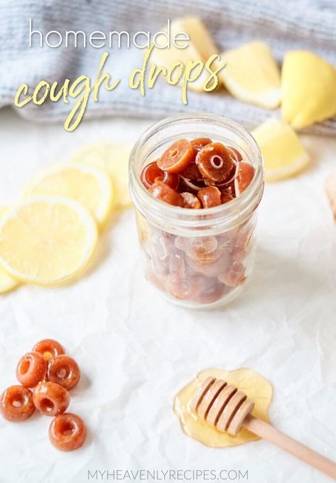 Homemade Cough Drops (Honey & Lemon) - My Heavenly Recipes Cough Drops Homemade, Honey For Sore Throat, Cough Syrup Recipe, Homemade Cough Syrup, Best Cough Remedy, Homemade Cough Remedies, Cold Remedy, Herbal Remedies Recipes, Cough Drops