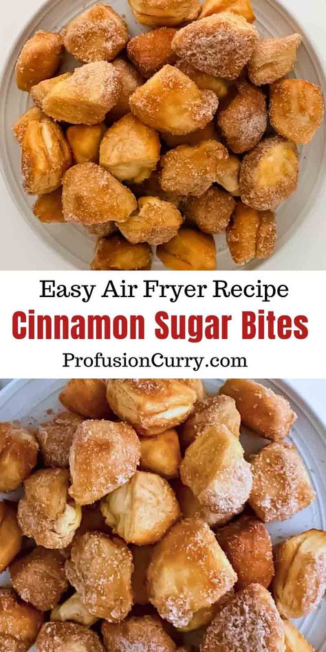 Cinnamon Sugar Biscuit Bites are light, golden brown and crispy pastries made with can of biscuit dough and dusted with cinnamon powder and sugar. Cinnamon Sugar Biscuit Bites Air Fryer, Sweets With Biscuits Easy Recipes, Biscuits Air Fryer Recipes, Appetizer With Biscuits, Cinnamon Sugar Bites Biscuits, Cinnamon Stick Recipes, Air Fryer Pretzel Bites Biscuit Dough, Biscuit Bites Recipe, What To Put Nutella On