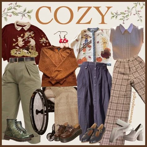 Cozy Academia Aesthetic, Cozy Academia, Dark Academia Fashion Pants, Mood Clothes, Cottagecore Outfits, Mushroom Earrings, Academia Fashion, Earthy Outfits, Cottagecore Fashion