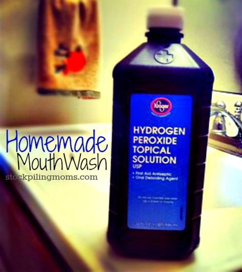 Homemade Mouth Wash - 1 Ingredient! Love this Life Hack. Homemade Mouth Wash, Hydrogen Peroxide Mouth Rinse, Peroxide Mouth Rinse, Natural Teeth Whitening Remedies, Toothpaste Recipe, Homemade Mouthwash, Mouth Wash, Teeth Whitening Homemade, Homemade Toothpaste