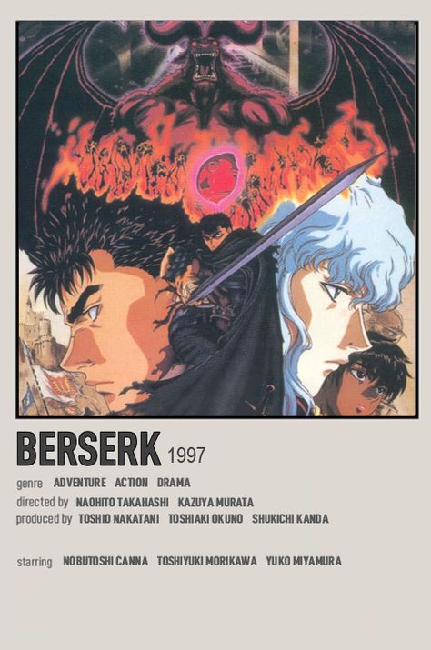 Poster Polaroid Anime, Berserk 90s Anime, 90s Anime Shows, Berserk Minimalist Poster, Berserk Anime Poster, 90 S Anime, Berserk Poster Manga, 90s Anime Recommendations, Anime Show Posters