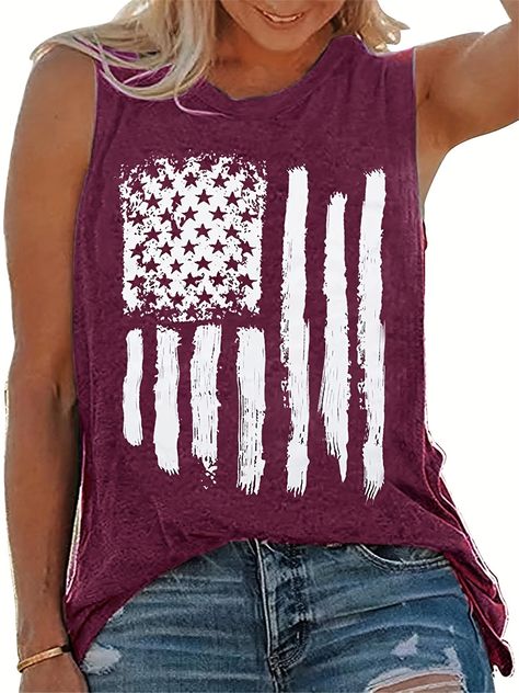 Faster shipping. Better service American Flag Tank Top, Usa Pride, Casual Short Sleeve Dress, Twisted Dress, American Flag Print, Half Sleeve Dresses, Loose Fitting Tops, Patriotic Shirts, Elegant Shirt