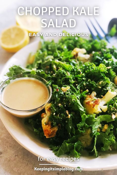 The most delicious kale salad with extra toppings and a delicious creamy dressing. A healthy meal that you will want to eat on repeat! Easy Kale Salad, Chopped Kale Salad, Salad With Tahini Dressing, Chopped Kale, Salad With Lemon, Kale Salad Recipes, Lemon Tahini Dressing, Best Gluten Free Recipes, Vinaigrette Recipes