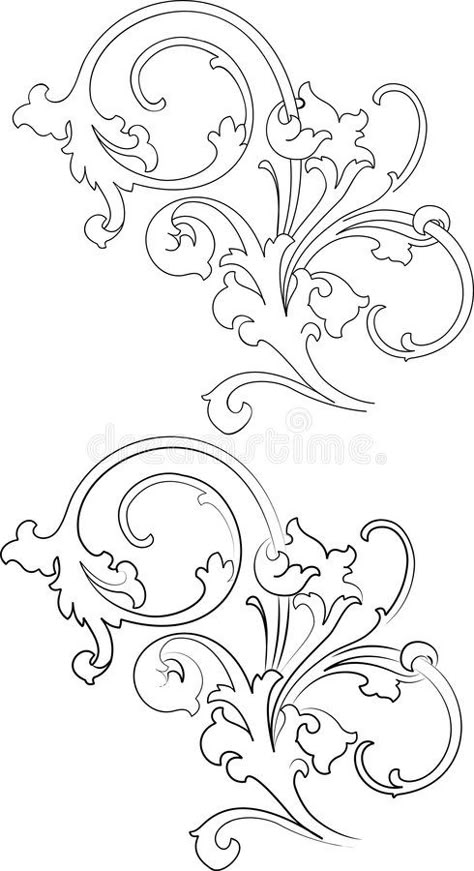 Illustration about Baroque Two Styles: Traditional and Calligraphy. All Curves Separately. Illustration of best, design, most - 3650434 Sulam Manik, Leather Tooling Patterns, Ornament Drawing, Plaster Crafts, Tooling Patterns, Baroque Art, Tanjore Painting, Pola Sulam, Stencil Patterns