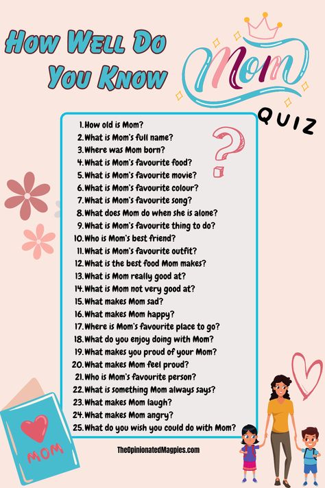 Mothers Day Free Printable Quiz Get your little ones to take this quiz and treasure forever their answers. It will surely make you laugh and makes for a beautiful keepsake! Fun Mother's Day Games, Mothers Day Event Ideas Activities, Mothers Day Activities For Adults, Valentines Games For Couples, Majčin Dan, Mothers Day Games, Mom Quiz, Quiz Ideas, Girls Activities