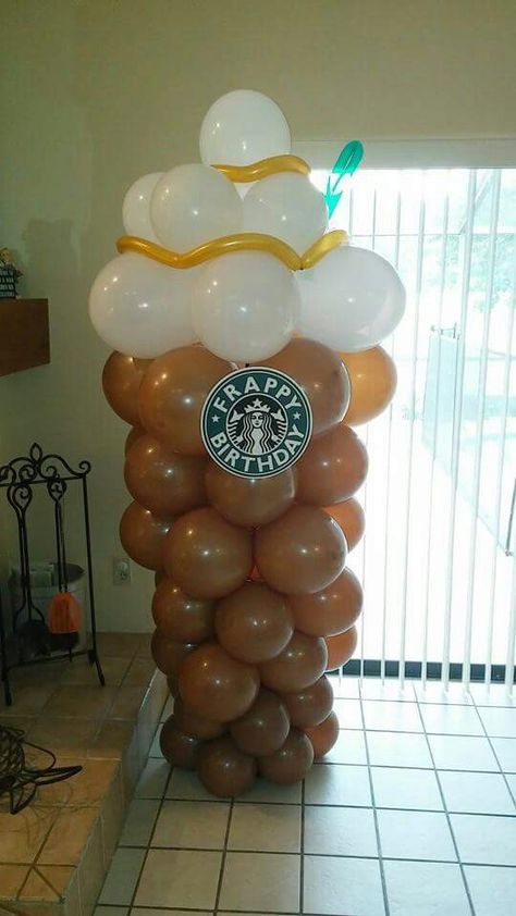 Starbucks balloon column Birthday Starbucks, Coffee Themed Party, Starbucks Birthday Party, Starbucks Party, Starbucks Cake, Starbucks Birthday, Birthday Cakes For Teens, Coffee Party, 13th Birthday Parties