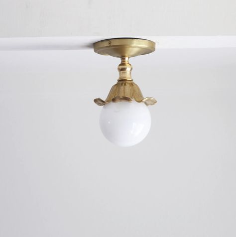 Flush Mount Ceiling Lights Hallways, Hallway Ceiling Lights, Brass Ceiling Light, Brass Ceiling, Flower Lamp, Cottagecore Style, Hallway Lighting, Brass Lighting, Ceiling Medallions