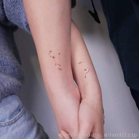 Connecting Tattoos, Couple Tat, Couple Tattoos Unique Meaningful, Leo Constellation Tattoo, Leo Tattoo, Best Couple Tattoos, Small Matching Tattoos, Couple Matching Tattoo, Small Couple Tattoos