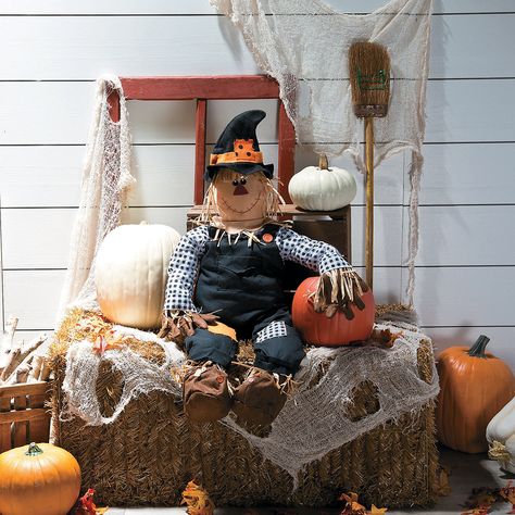 Stuff-a-Scarecrow+-+OrientalTrading.com Fall Entryway Decor Outdoor, Church Halloween, Scarecrow Decorations, Scarecrow Halloween, Vbs 2023, Fall Deco, Halloween Party Supplies, Easy Diy Halloween, Front Porch Decorating