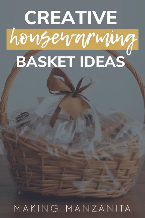 Need to buy a housewarming gift for new homeowners? Consider making a gift basket and get creative with a themed basket! Check out these housewarming basket ideas. Housewarming Basket Ideas, Housewarming Gift Basket Ideas, Traditional Housewarming Gifts, Housewarming Basket, Housewarming Gift Basket, Food Gift Basket, Making A Gift Basket, Homemade Gift Baskets, Personalized Gift Baskets