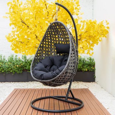 Outdoor Patio Rattan Egg Shaped Swing Chair - Tanfly Outdoor Furniture Egg Outdoor Chairs, Egg Shaped Chair, Indoor Swing Chair, Rattan Egg Chair, Egg Chairs, Hanging Rattan, Tv Unit Furniture Design, Swing Chair Outdoor, Patio Swing