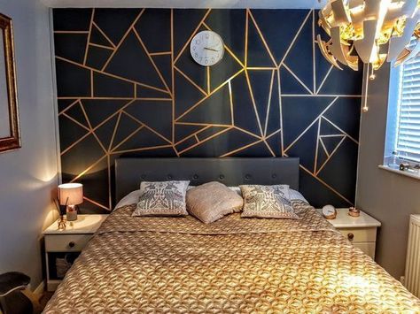 Geometric Wall Paint, Room Wall Painting, Bedroom Wall Designs, Bedroom Wall Paint, Gold Bedroom, Wall Paint Designs, Bedroom Paint, Geometric Wall, Wall Paint