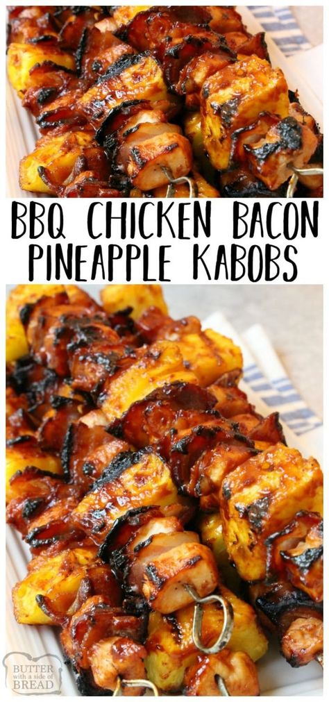 Chicken Pineapple Kabobs, Bacon Pineapple, Grilled Chicken Dinner, Barbecue Dinner, Pineapple Kabobs, Chicken Kabob Recipes, Chicken Pineapple, Fest Mad, Grilled Bbq Chicken