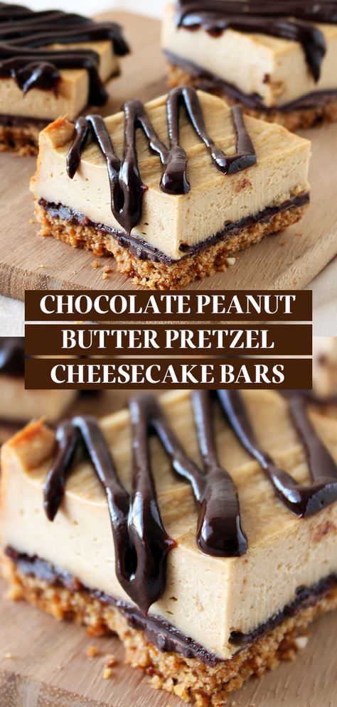 Peanut Butter Cheesecake With Pretzel Crust, Take 5 Cheesecake, Pretzel Crust Cheesecake Recipes, Pretzels Recipe Dessert, Best Peanut Butter Dessert Recipes, Dessert To Bake, Desserts Made With Pretzels, Dessert Recipes With Pretzels, Chocolate Pb Desserts