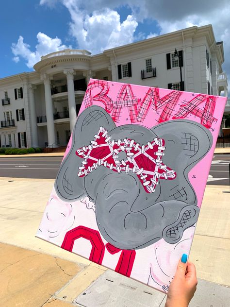 Alabama Paintings On Canvas, Bama Painting Canvases, Alabama Canvas Painting, Preppy Painted Canvas, Alabama Preppy Painting, University Of Alabama Painting, College Dorm Art Canvases, Dorm Room Paintings Canvases, Dorm Art Canvases