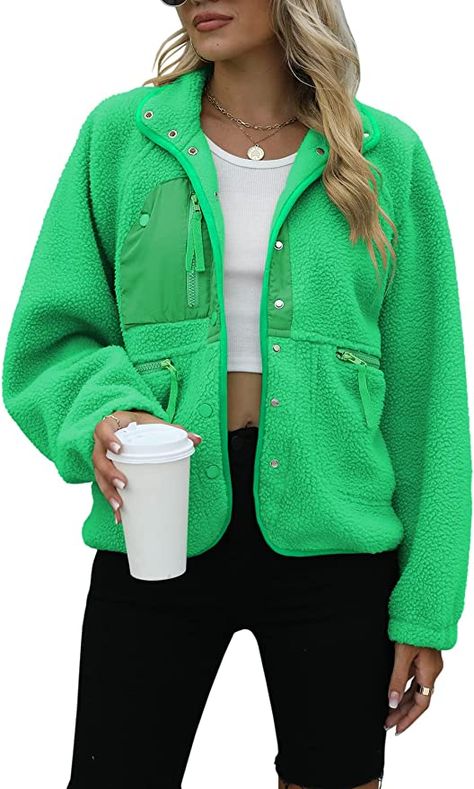 GREEN IS EVERYTHING - a great priced jacket with the best color options if you do not want to splurge on the free people one Womens Sherpa Jacket, Short Coats, Womens Sherpa, Fleece Jacket Womens, Outwear Coat, Outwear Women, Free People Jacket, Sherpa Jacket, Fleece Coat