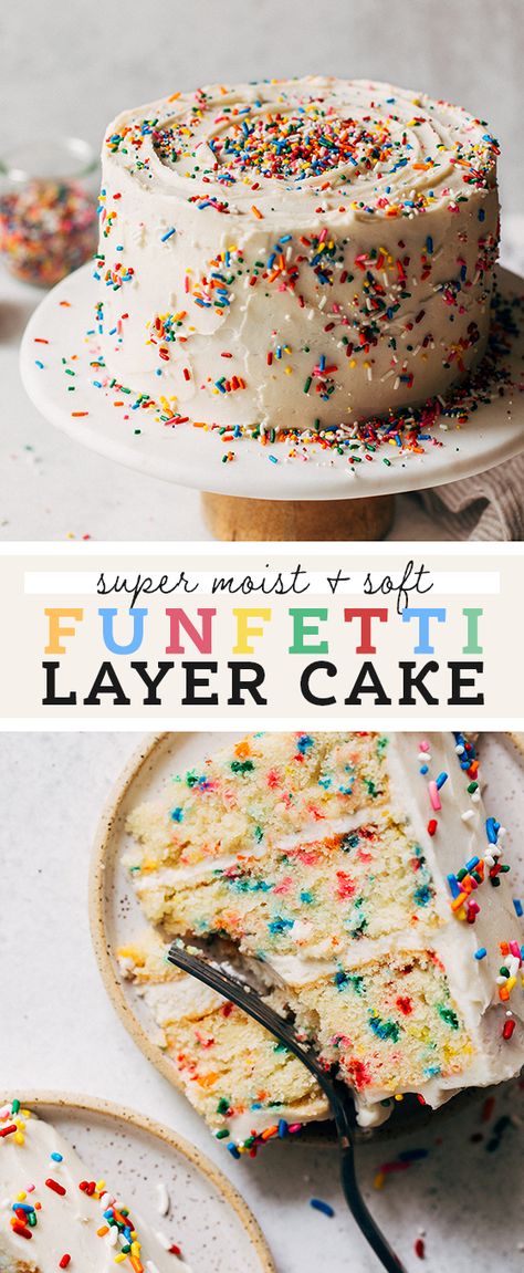 This is the BEST funfetti cake recipe! It's super moist, soft, and loaded with vanilla and sprinkles. It's smothered in a simple American buttercream to make a perfect classic birthday cake. #funfetti #birthdaycake #funfetticake #layercake #butternutbakery | butternutbakeryblog.com 3 Layer Funfetti Cake, Funfetti Pinata Cake, Fingertips Cake Recipe, 4 Layer Cake Birthday, Birthday Cake Birthday Cake, The Best Funfetti Cake Recipe, Making A Birthday Cake At Home, Birthday Cakes Easy Decorating, Baking A Birthday Cake