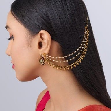 Ear Chains Indian Gold Bridal, Ear Chains Indian Gold, Hair Pins Diy, Vintage Indian Jewelry, Pins Diy, Engagement Look, Gold Necklace For Men, Unique Gold Jewelry Designs, Real Diamond Necklace