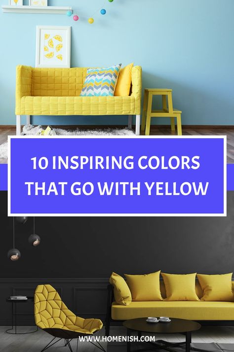 Yellow is the color of sunshine and happiness. It's a vibrant and cheerful color that can add a touch of brightness to any space. But what colors go well with yellow? In this article, we'll explore 10 inspiring colors that go with yellow, so you can create a look that is both stylish and uplifting. Colours That Go With Yellow, Yellow Color Combinations, Room Color Combination, All White Room, Blue Interior Design, Blue Color Combinations, Yellow Sofa, Yellow Curtains, Yellow Throw Pillows