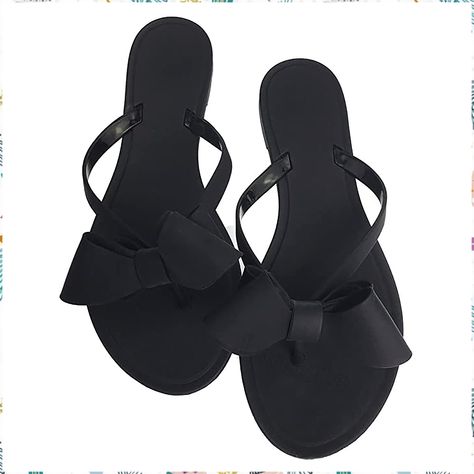 Women Flip-Flops Flat Sandals Leather Bow Sandals Beach Flat Rivets Rain Jelly Sandals Pretty Flip Flops, Party Flats, Fancy Sandals, Wedding Flip Flops, Bow Flip Flops, Comfortable Flip Flops, Pearl Sandals, Sandals Beach, Summer Flip Flops