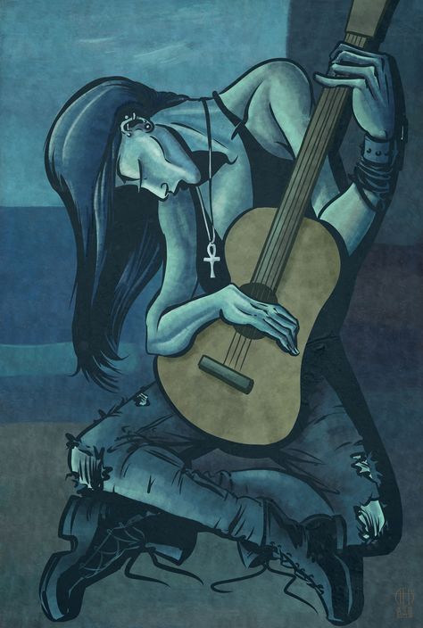 goth guitarist Picasso Famous Paintings, The Old Guitarist, Guitarist Art, Picasso Blue, Cubist Paintings, Pablo Picasso Paintings, Picasso Paintings, Academic Art, Classic Paintings