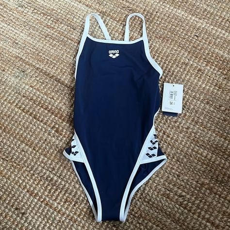 This Is A Navy Blue And White Arena Suit Originally Listed For $82. This Is Nwt Never Been Worn!! Selling Because It Was Wrong Size. It Is Size Usa 26. Leave Any Questions If You Have Any! Swimming Suits One Piece, Arena Swimming, Swim Team Suits, Arena Swimwear, Racer Costume, Artistic Swimming, Swimsuit Aesthetic, Swimming Memes