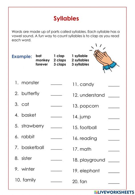 Spellings Worksheet For Grade 4, Syllables Worksheet Grade 3, Counting Syllables Worksheet, Syllable Worksheet For Grade 1, Two Syllable Words Activities, Syllables Worksheets For Kindergarten, Syllabication Worksheets, What Is A Syllable, Reading Comprehension Passages Free