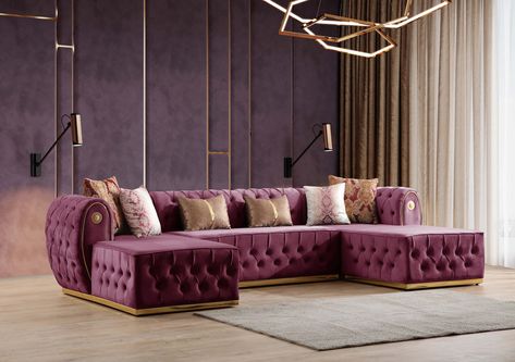 Luna Burgundy Velvet Double Chase Sectional Fall Interior Design, Chesterfield Furniture, Carved Headboard, Fabric Navy, Double Chaise Sectional, Navy Blue Velvet, Burgundy Velvet, Upholstered Sectional, Bush Furniture