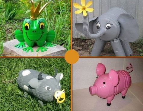 plastic-bottles-crafts-ideas-garden-decorations-animals-farm Pop Bottle Crafts, Soda Bottle Crafts, Plastic Bottles Crafts, Piggy Bank Diy, Reuse Plastic Bottles, Plastic Bottle Art, Diy Plastic Bottle, Animals Farm, Recycled Bottle