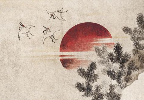 Katsushika Hokusai's birds and sunset, from Album of Sketches (1814) vintage Japanese woodblock prints. Original public domain image from The MET Museum. Digitally enhanced by rawpixel. | free image by rawpixel.com / The Metropolitan Museum of Art (Source) Sunset Artwork, Japanese Art Prints, Japanese Wall Art, Traditional Japanese Art, Katsushika Hokusai, Art Classique, Japanese Woodblock, Paul Gauguin, Sunset Art