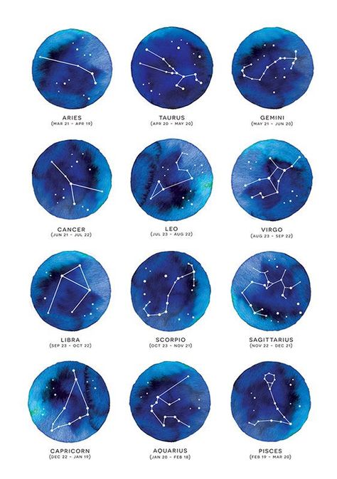 Zodiac signs watercolors Sistem Solar, 달력 디자인, طابع بريدي, Kunst Inspiration, Star Constellations, Seni Cat Air, Zodiac Constellations, Zodiac Horoscope, Trendy Tattoos