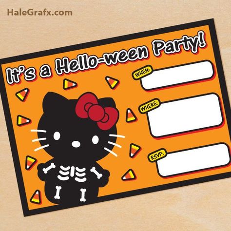 FREE Printable Halloween Hello Kitty invitation Set Kitty Invitation Card, Hello Kitty Invitation, Hello Kitty Invitation Card, Halloween Invitations Kids, Hello Kitty Invitations, Printable Halloween Invitations, Kitty Birthday Party, Halloween Birthday Party Invitations, Invitation Card Party