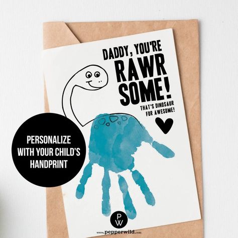 Handprint Dinosaur, Papa Birthday Card, Birthday Handprint, Grandpa Birthday Card, Dinosaur Cards, Grandpa Birthday, Dino Birthday, Handprint Crafts