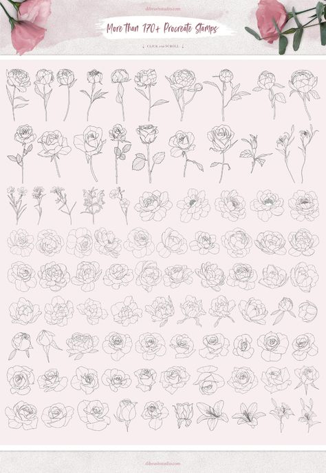 Procreate Ophelias Garden 170 Brushes Flower Tattoo | Etsy Peony Fine Line Tattoo, Peony Tattoo Drawing, Fine Line Peony Tattoo, Ophelia Tattoo, Flower Tattoo Peony, Fine Line Flowers, Fine Line Rose Tattoo, Fine Line Rose, Tattoo Peony