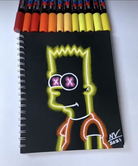 Art With Posca Pens, Neon Effect Drawing, Posca Art Simple, Glitch Drawing Ideas, Chalk Marker Art, Neon Drawings, Posca Art Doodle, Posca Drawing Ideas, Posca Pens Art