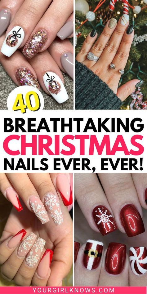 Nail Ideas For Christmas, Sparkly Christmas Nails, Christmas Nail Designs Holiday, Cute Nail Ideas, Nail Art Noel, Santa Nails, Christmas Simple, December Nails, Red Christmas Nails