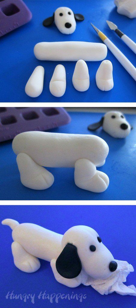 Easy Clay Dog Step By Step, How To Mold Fondant, Air Dry Clay Dog Easy, Fondant Dog Tutorial, Clay Dog Easy, Dough Flowers, Dog Clay, Fondant Dog, Dog Craft