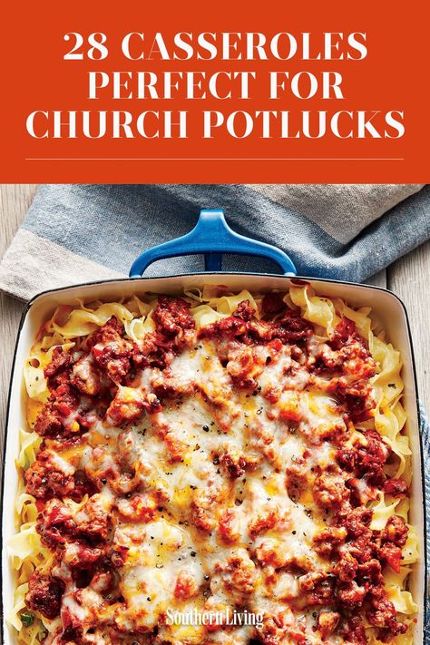 Best Church Potluck Recipes, Casseroles For Potluck, Sunday Potluck Ideas, Church Lady Casseroles, Potluck Dishes Fall, Easy Delicious Potluck Recipes, Bunco Meals Ideas, Potluck Hot Dishes, Easy Large Meals