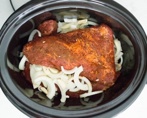 Seasoned tri-tip from Costco is ready for the Crock-Pot! Tri Tip Roast Crock Pot Recipe, Tri Tip Recipes Crockpot, Authentic Carnitas Recipe, Tritip Recipes, Tri Tip Roast, Slow Cooker Pork Carnitas, Tip Roast, Slow Cooker Carnitas, Pot Roast Crock Pot Recipes