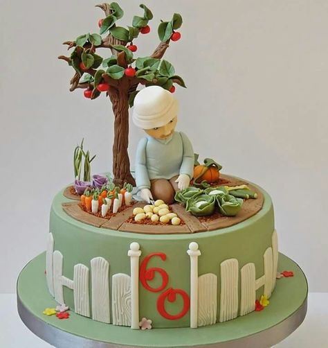 Allotment Cake, Vegetable Garden Cake, Garden Theme Cake, Garden Birthday Cake, Rodjendanske Torte, 80 Birthday Cake, Dad Birthday Cakes, Farm Cake, 60th Birthday Cakes