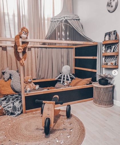 Curtain Canopy Bed, Kura Curtains, Ikea Kura Bunk, Ikea Toddler Bed, Cama Ikea Kura, Curtain Canopy, Bed Hacks, Kura Bed Hack, House Canopy