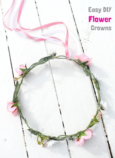 Diy Fairy Flower Crown, Easy Flower Crown Diy, How To Make A Fake Flower Crown, Hair Wreaths Diy Floral Crowns, Flower Girl Headpiece Floral Crowns, Diy Fake Flower Crown, Diy Flower Crown Fake Flowers, Diy Flower Crown For Kids, Flower Crown Diy Kids