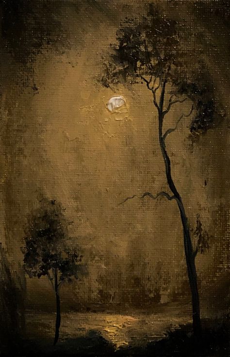 Moon Cottagecore, Cottagecore Landscape, Dark Academia Painting, Moody Dark Academia, Dark Paintings, Night Sky Painting, Rennaissance Art, Famous Paintings, Abstract Landscapes