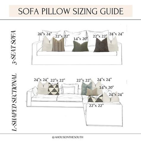 Sofa Cushions Arrangement, Style Couch Pillows, Couch Pillow Arrangement, Low Couch, Furniture Styles Guide, Cushion Arrangement, Pillow Sizes Chart, Home Maintenance Checklist, Couch With Chaise